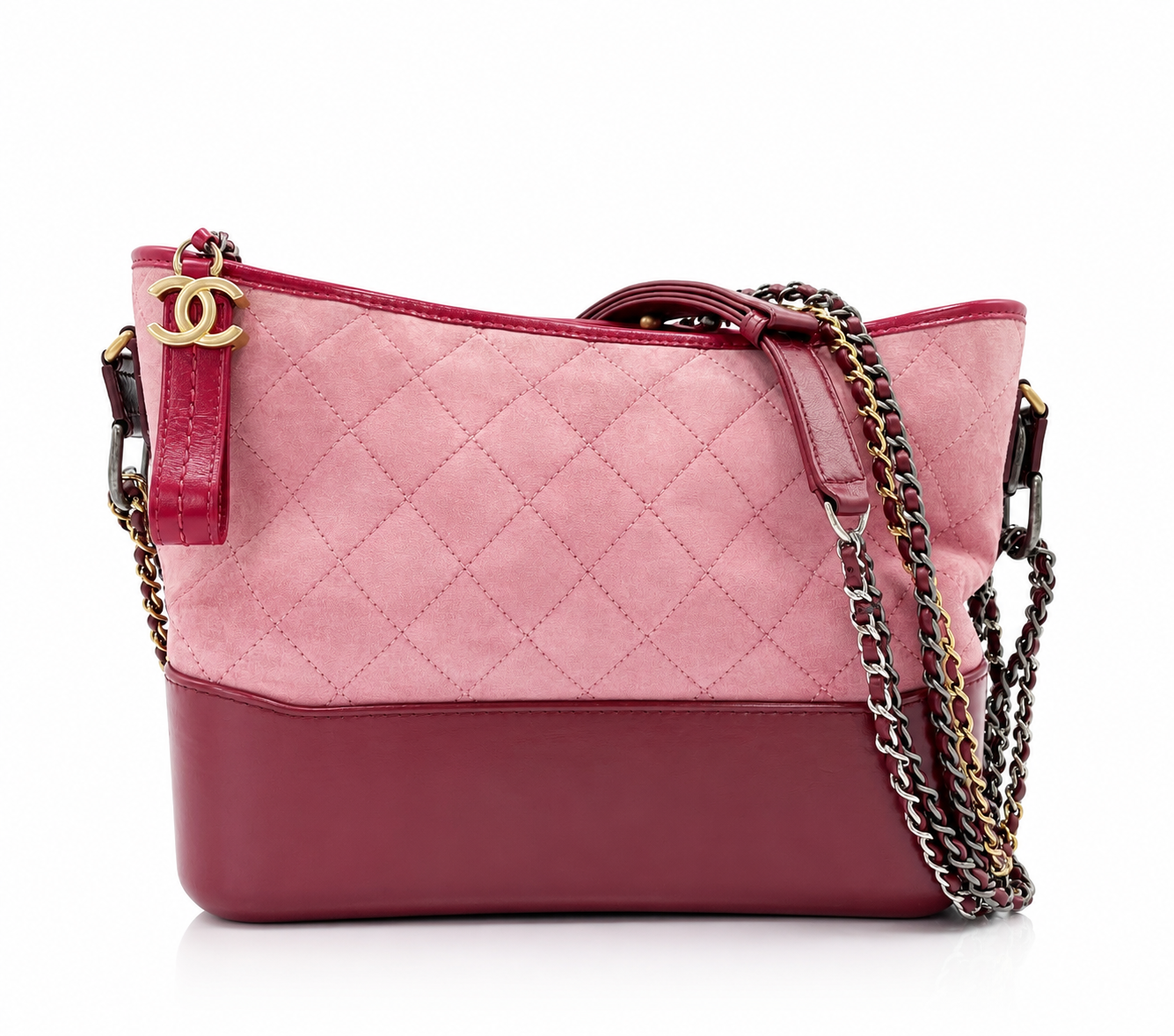 Chanel Medium Gabrielle Hobo in pink quilted suede front view