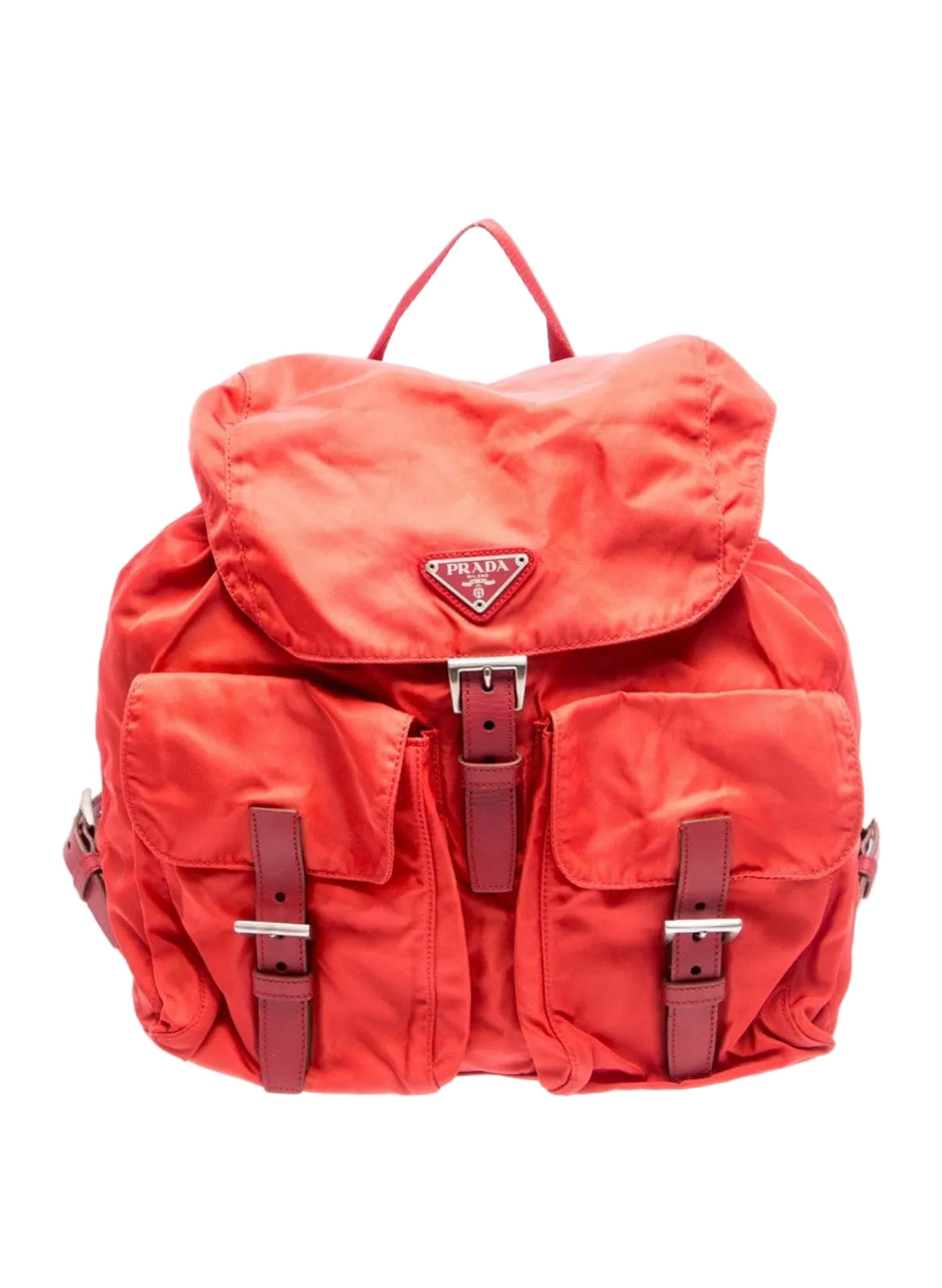 Prada Red Tessuto Nylon Backpack Leather Trim Made in Italy