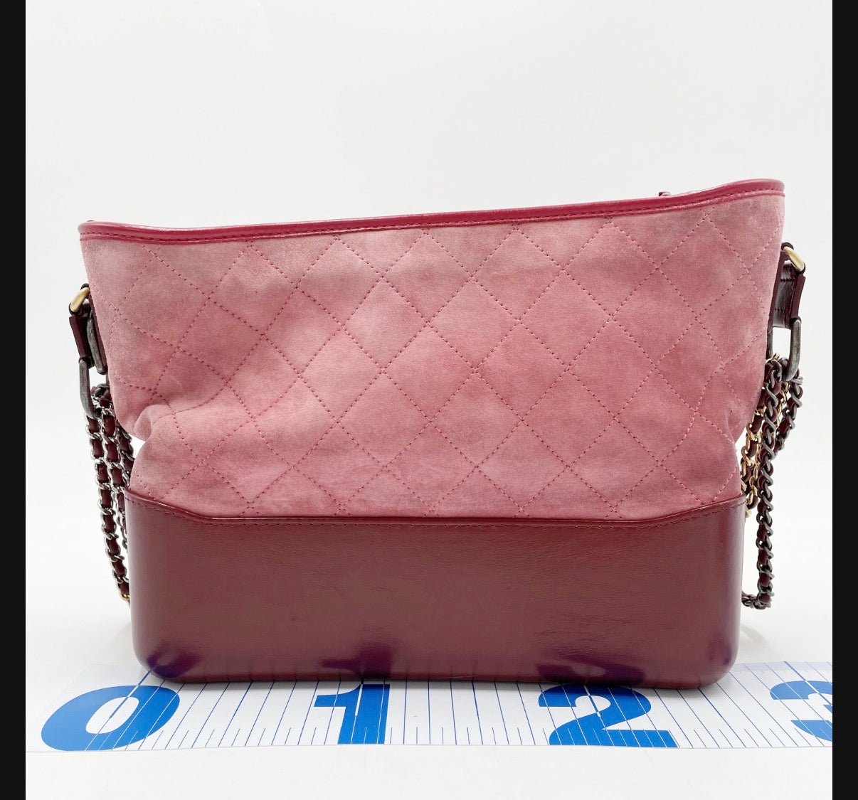 Chanel Medium Gabrielle Hobo rear view showing suede discoloration and wear