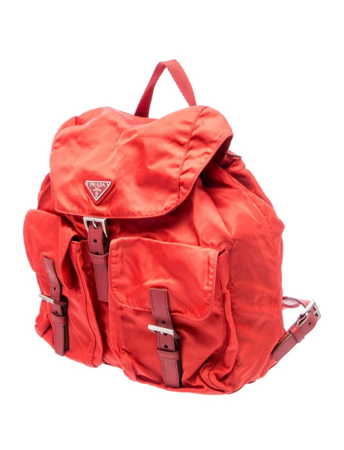Prada Red Tessuto Nylon Backpack Leather Trim Made in Italy