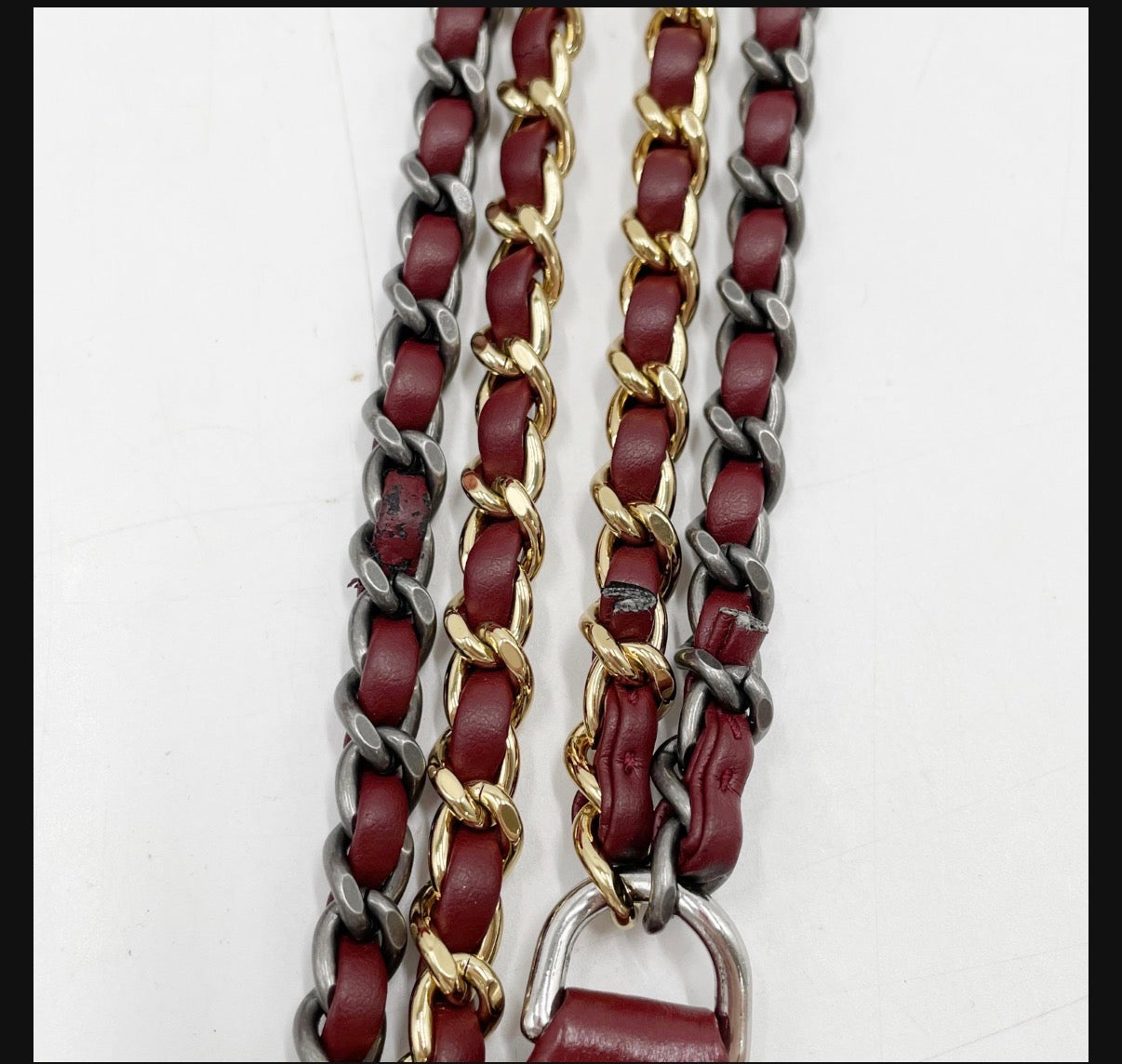 Chanel Gabrielle chain strap with cracked peeling leather threading