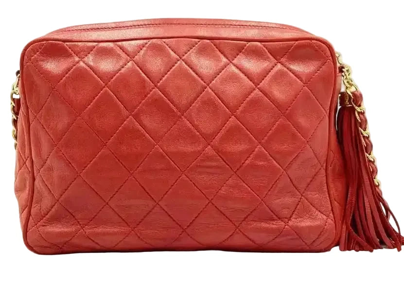 Vintage Chanel Quilted Lambskin Tassel Camera Bag - Red
