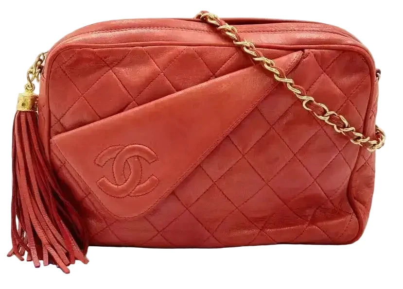 Vintage Chanel Quilted Lambskin Tassel Camera Bag - Red
