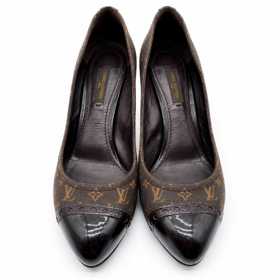 Louis Vuitton Monogram Idylle Patent Leather Pointed Toe Pumps Brown EU 37.5 / US 7