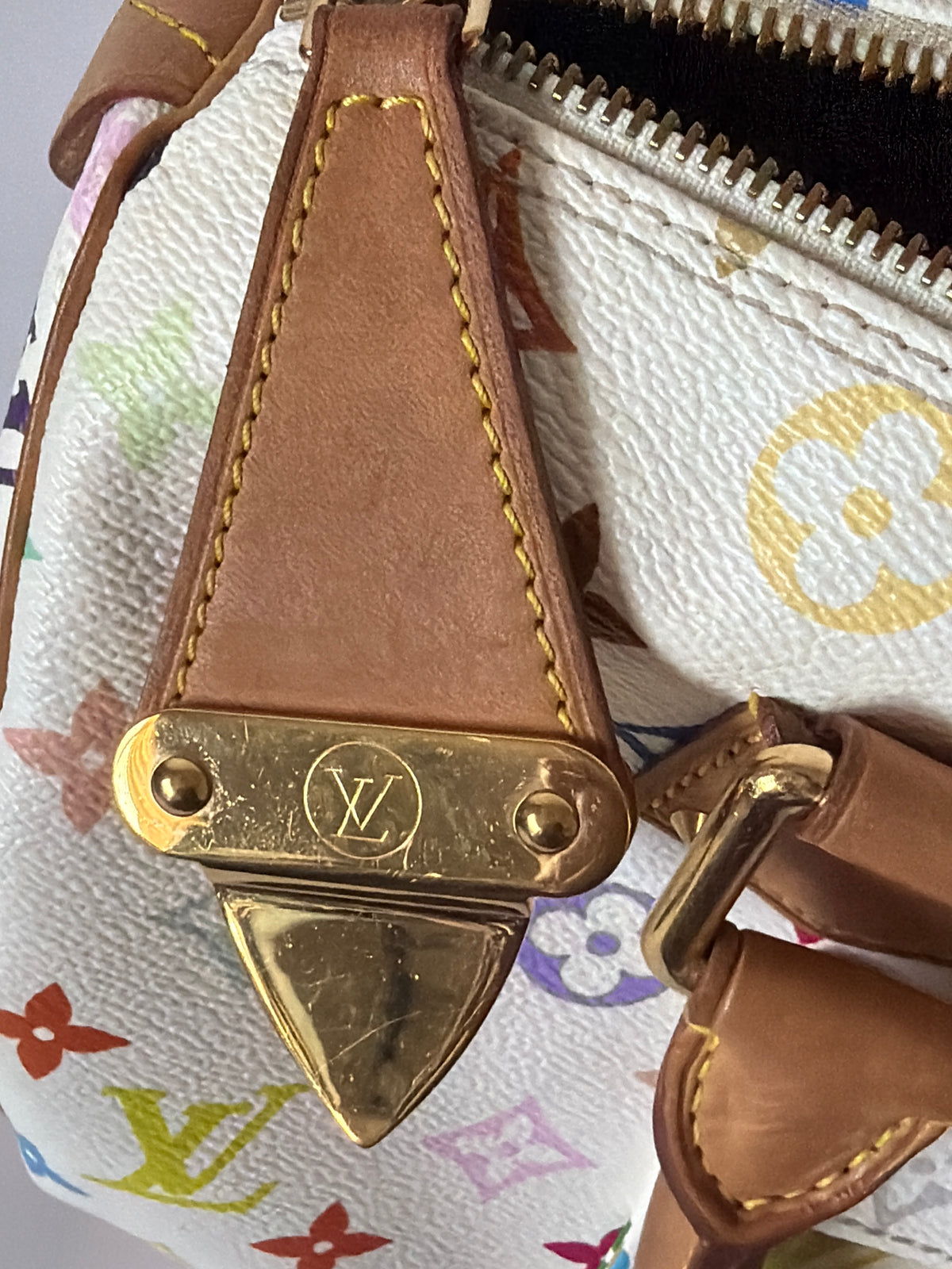 Louis Vuitton Speedy 30 Bag White Multicolor Monogram Canvas Gold-Tone Hardware