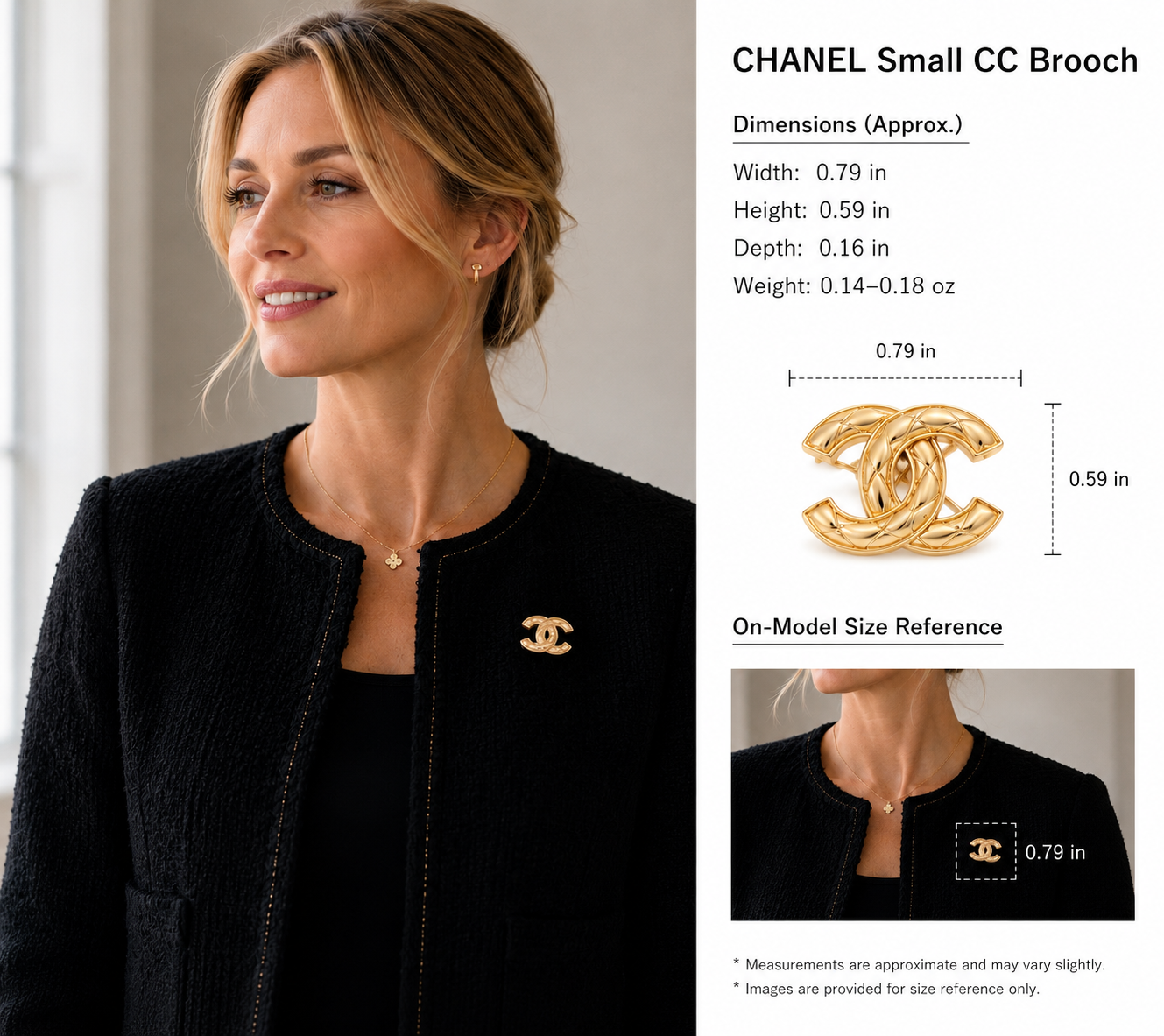 Chanel Small Quilted CC Brooch - Gold Tone (94P) - product view 4