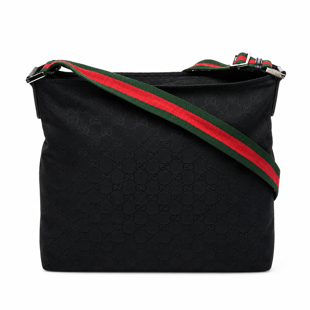 Gucci Black GG Canvas Web Messenger Crossbody Bag Made in Italy